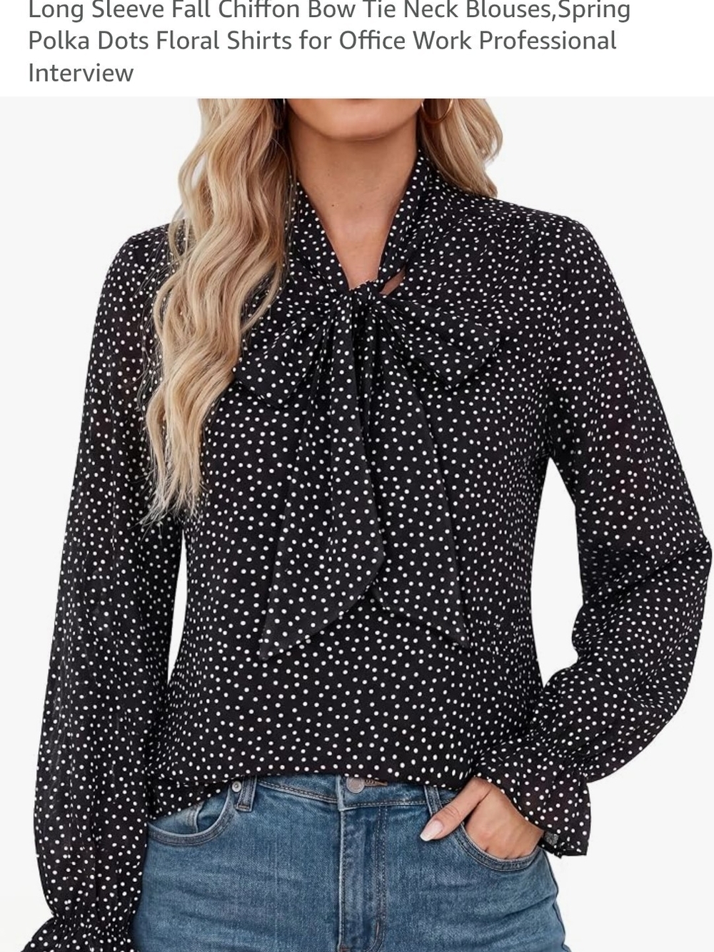 GRACE KARIN-Black Poka Dot Bow-Tie Blouse - Women’s Long Sleeve Top -L